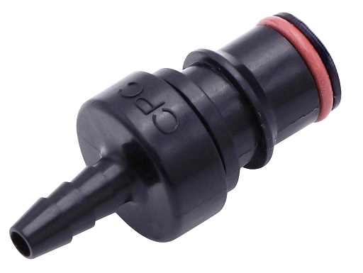 DF2D220212S - Stecker PP mit Schlauchtülle 3,2 mm mit Absperrung, schwarz, DripFree, Silikon-Dichtung