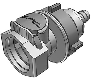62600 - Kupplung PP Schott mit Schlauchtülle 9,5 mm mit Absperrung, NSF (HFCD16612 NSF)