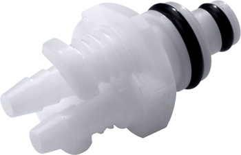 PTC22020EPR - Stecker 2-fach, Acetal m. Schlauchtüllen 3,2 mm ohne Absperrung EPDM-Dichtung