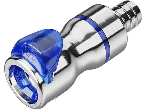 LQ6D17008BLU - Kupplung MS-VC mit Schlauchtülle 12,7 mm mit Absperrung, blau, Non-Spill