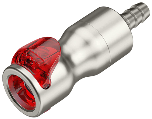 LQ4SD17004RED LQ4SD17004RED - Kupplung Edelstahl mit Schlauchtülle 6,4 mm, mit Absperrung, rot, Non-Spill