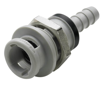 NS2D160212 - Kupplung PP Schott mit Schlauchtülle 3,2 mm mit Absperrung, Non-Spill