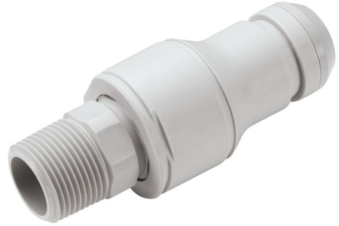 NSHD24012 - Stecker Polypropylen mit konischem AG 3/4" NPT mit Absperrung, Non-Spill
