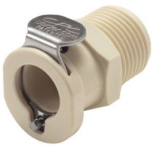 PLCD1000612BSPT - Kupplung PP mit konischem AG 3/8" BSPT mit Absperrung