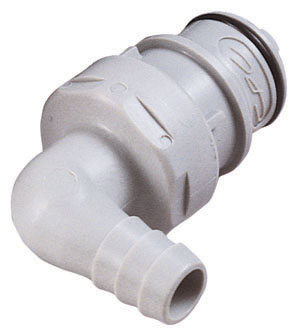 61100 61100 - Stecker PP mit Winkel-Schlauchtülle 9,5 mm mit Absperrung, NSF (HFCD23612 NSF)