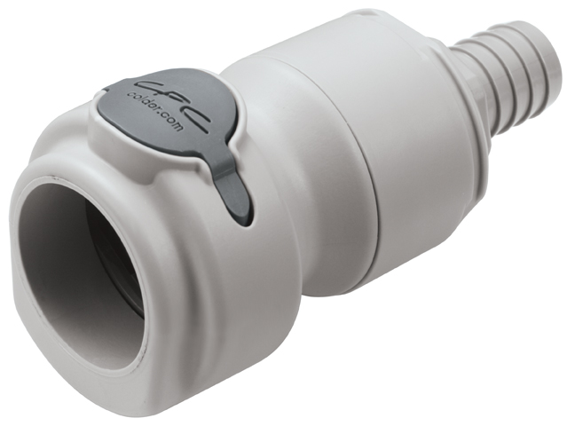 NSHD17010V - Kupplung Polypropylen mit Schlauchtülle 15,9 mm mit Absperrung, Non-Spill, FKM-Dichtung