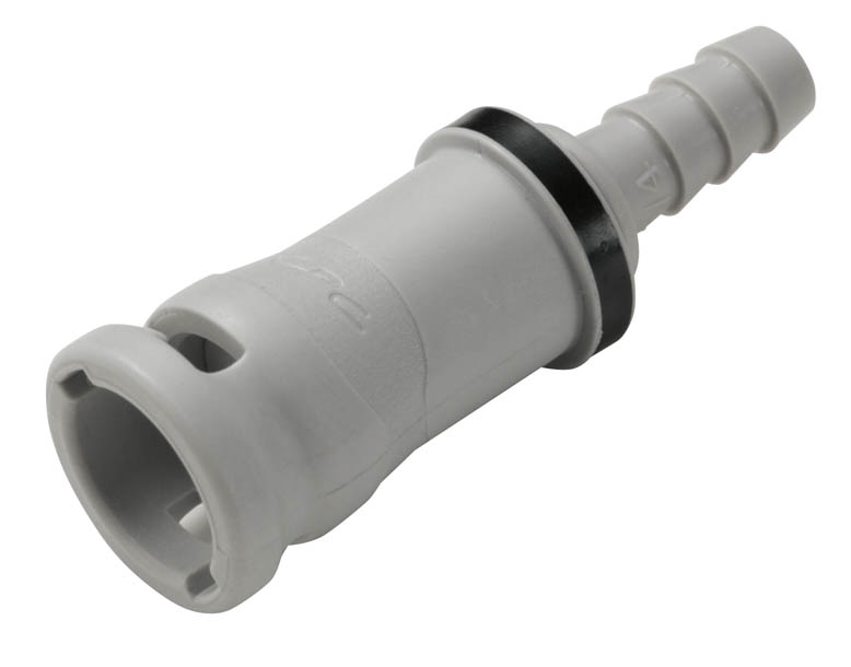 NS2D170412 - Kupplung PP mit Schlauchtülle 6,4 mm mit Absperrung, Non-Spill