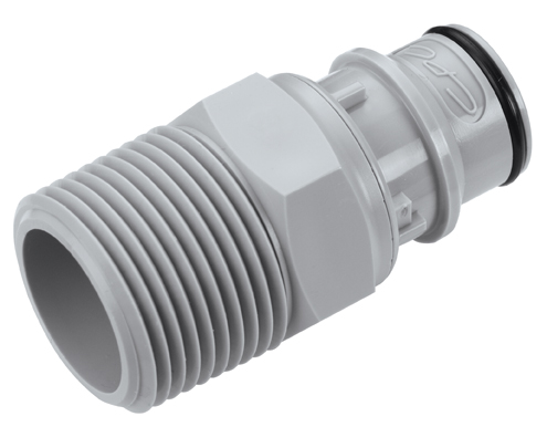 62100 62100 - Stecker PP mit konischem AG 3/4" NPT mit Absperrung, NSF (HFCD241212 NSF)